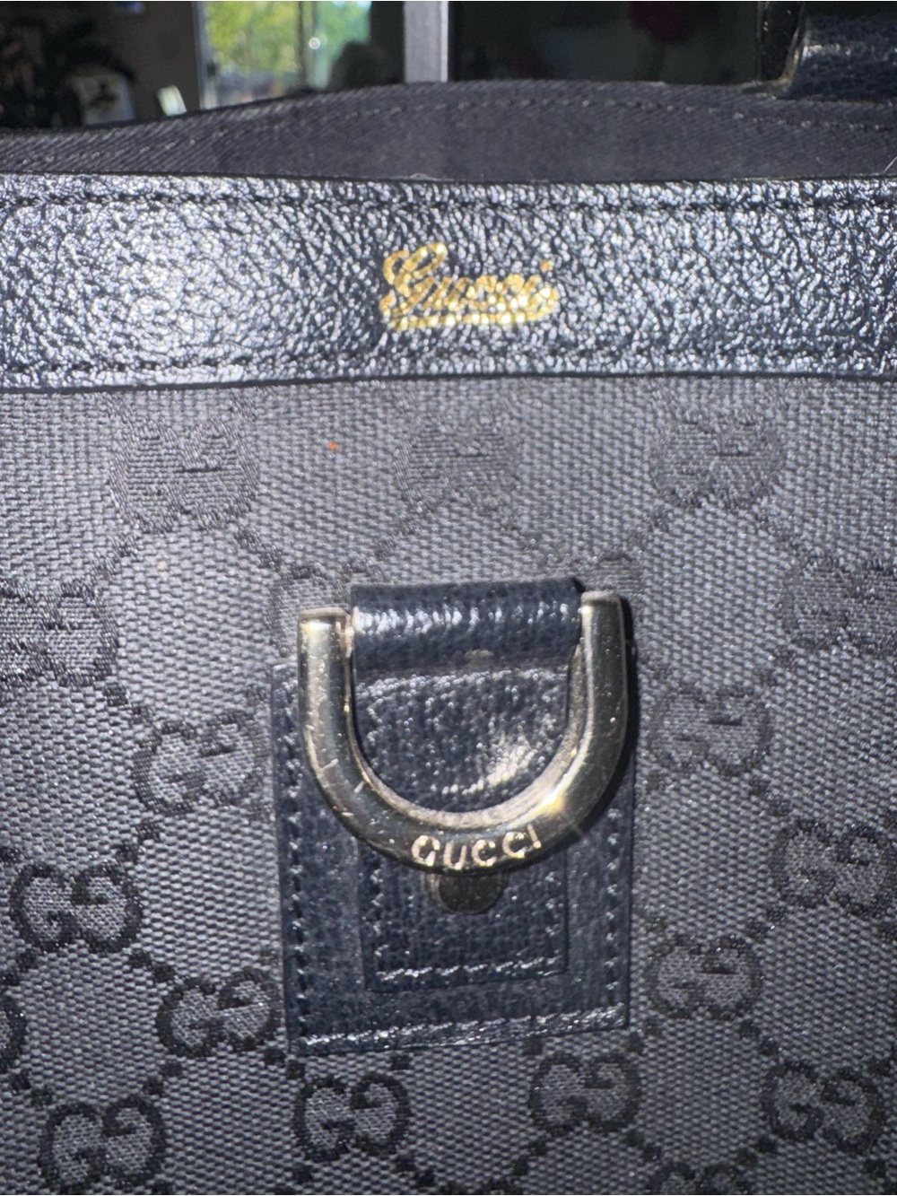 Gucci Black Monogram Canvas Hobo Tote with Gold Hardware - Picture 2 of 3